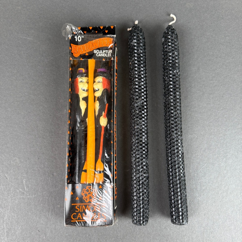 Vintage Simon Candles Halloween Witch 10" Sculpture Candles Black Tapers Lot